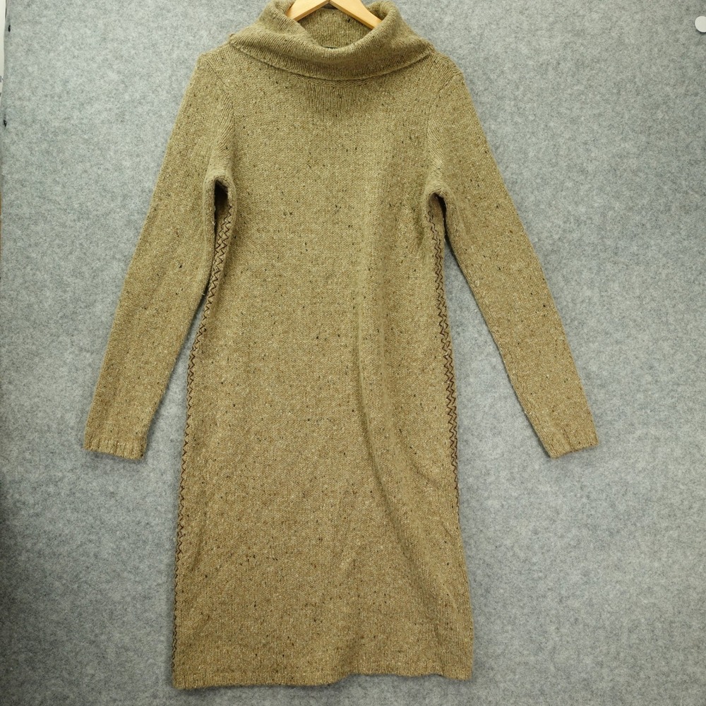 Turtleneck Speckled Wool Sweater Dress L Tan Camel Lauren Ralph Lauren